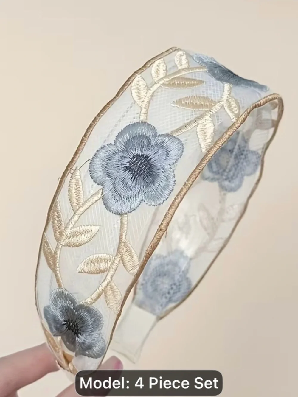 4PCS Floral Embroidered Padded Headband-summer super fairy high Top Country